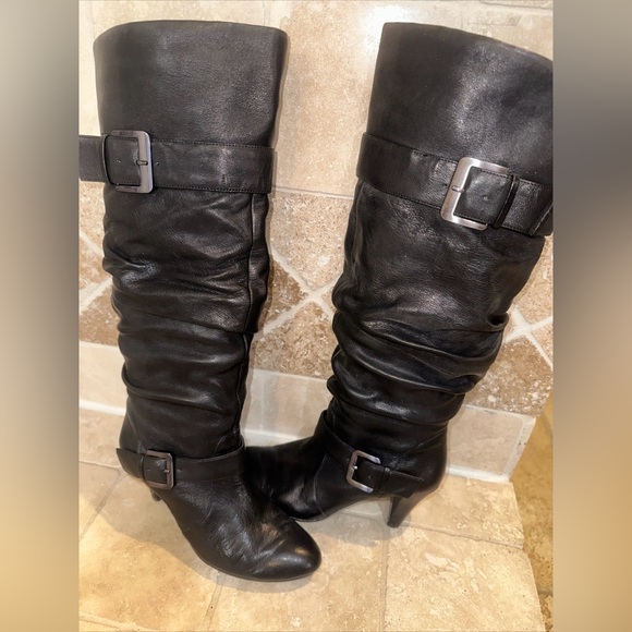 Gianni Bini Women's Black Leather Knee High Boots - Size 6 - Picture 2 of 9